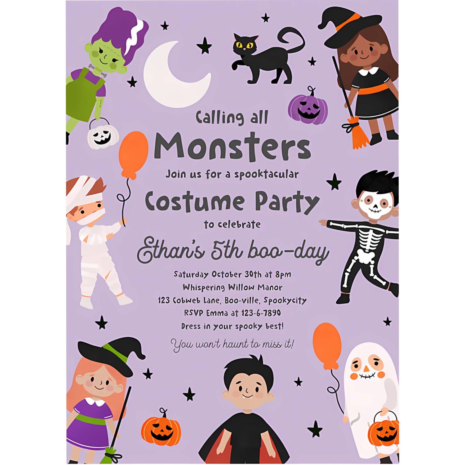 Editable halloween costume party invitation spooktacular birthday party kids halloween costume party instant download 7ui 4