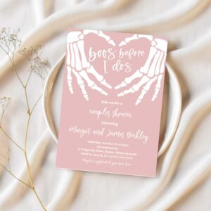 Editable halloween engagement invitation vintage gothic skellington hands boos before i dos couples shower invitation instant download ju1 1