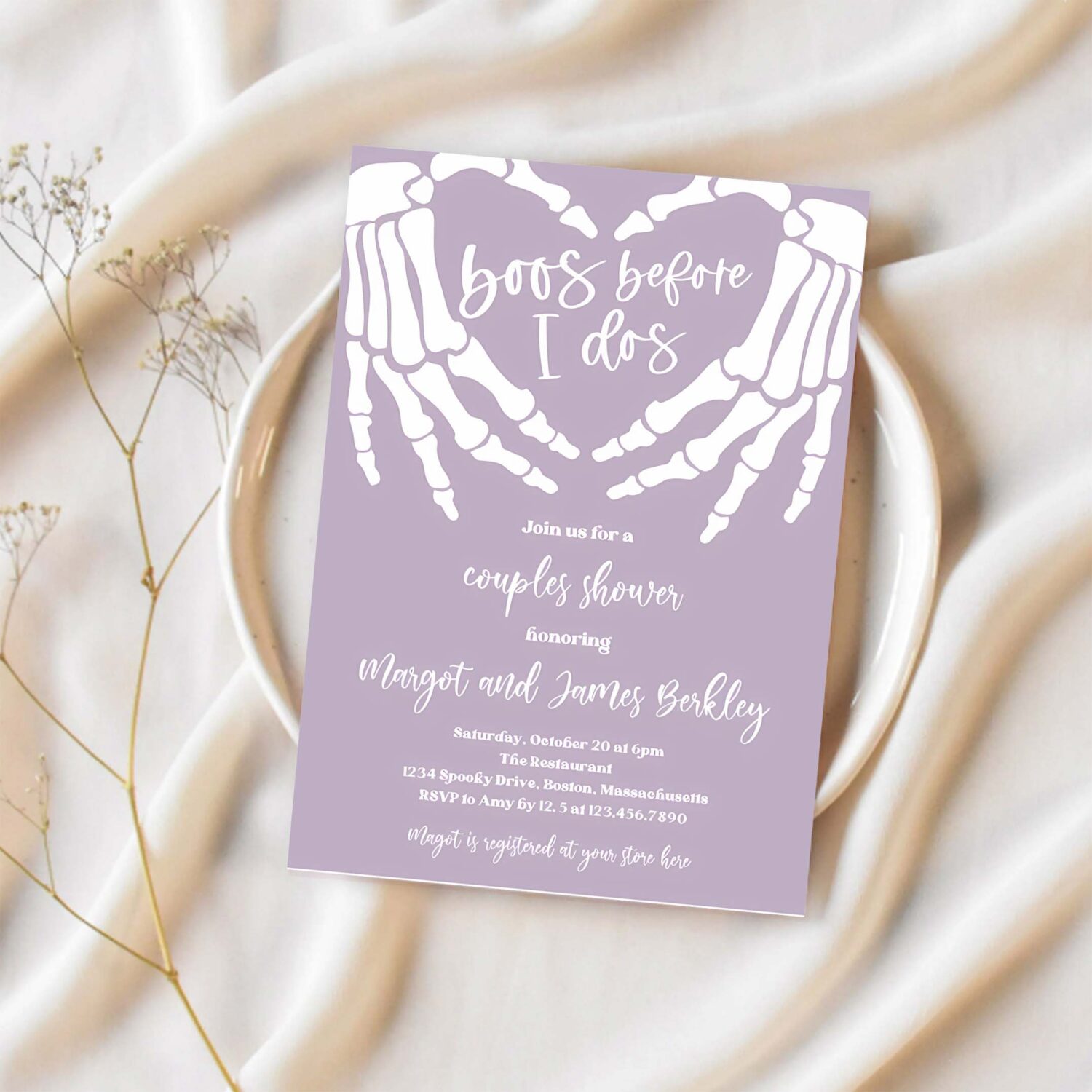 Editable halloween engagement invitation vintage gothic skellington hands boos before i dos couples shower invitation instant download ju2 1