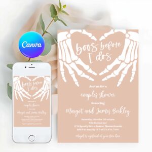 Halloween Engagement Invitation, Halloween Engagement Invitation Vintage Gothic Skellington Hands Boos Before I Dos Couples Shower Invitation