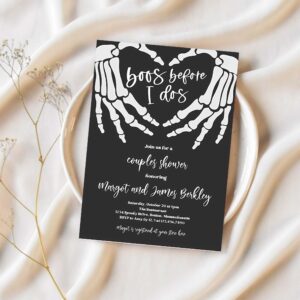 Editable halloween engagement invitation vintage gothic skellington hands boos before i dos couples shower invitation instant download v5 1