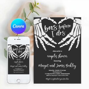 Halloween Engagement Invitation, Halloween Engagement Invitation Vintage Gothic Skellington Hands Boos Before I Dos Couples Shower Invitation