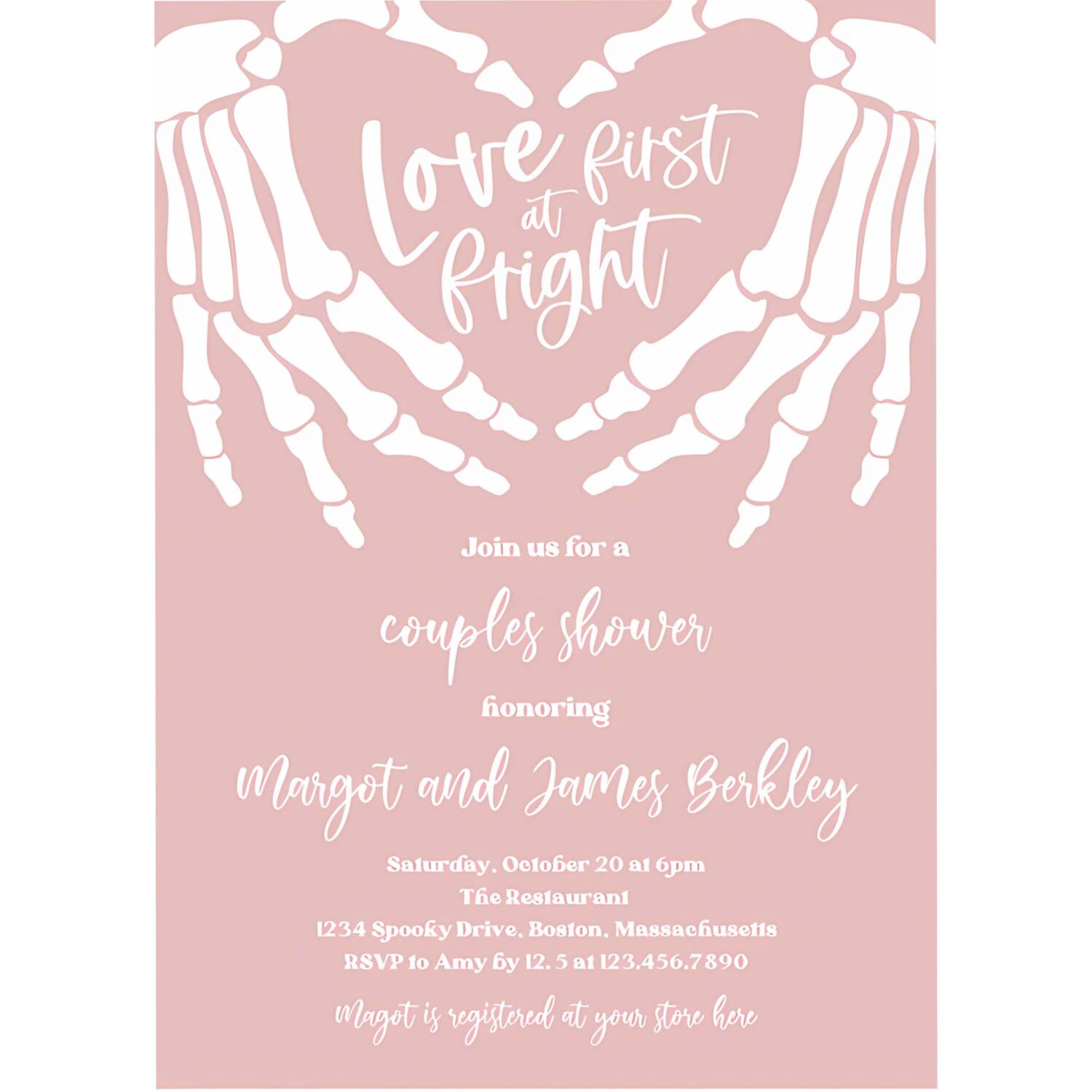 Editable halloween engagement invitation vintage gothic skellington hands love at first fright couples shower instant download ju1 4
