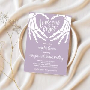 Editable halloween engagement invitation vintage gothic skellington hands love at first fright couples shower instant download ju2 1