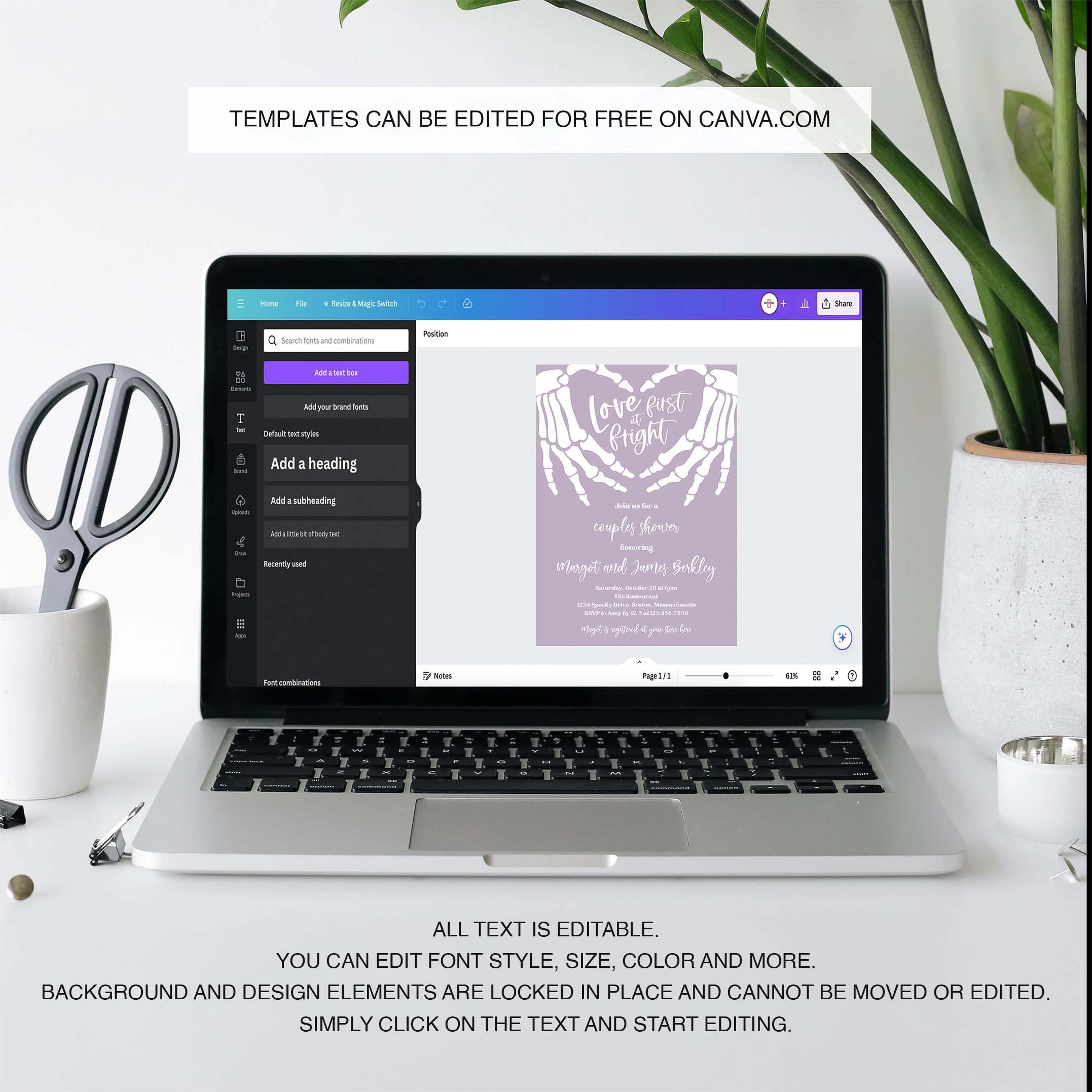 Editable Halloween Engagement Invitation Vintage Gothic Skellington Hands Love At First Fright Couples Shower Instant Download JU2