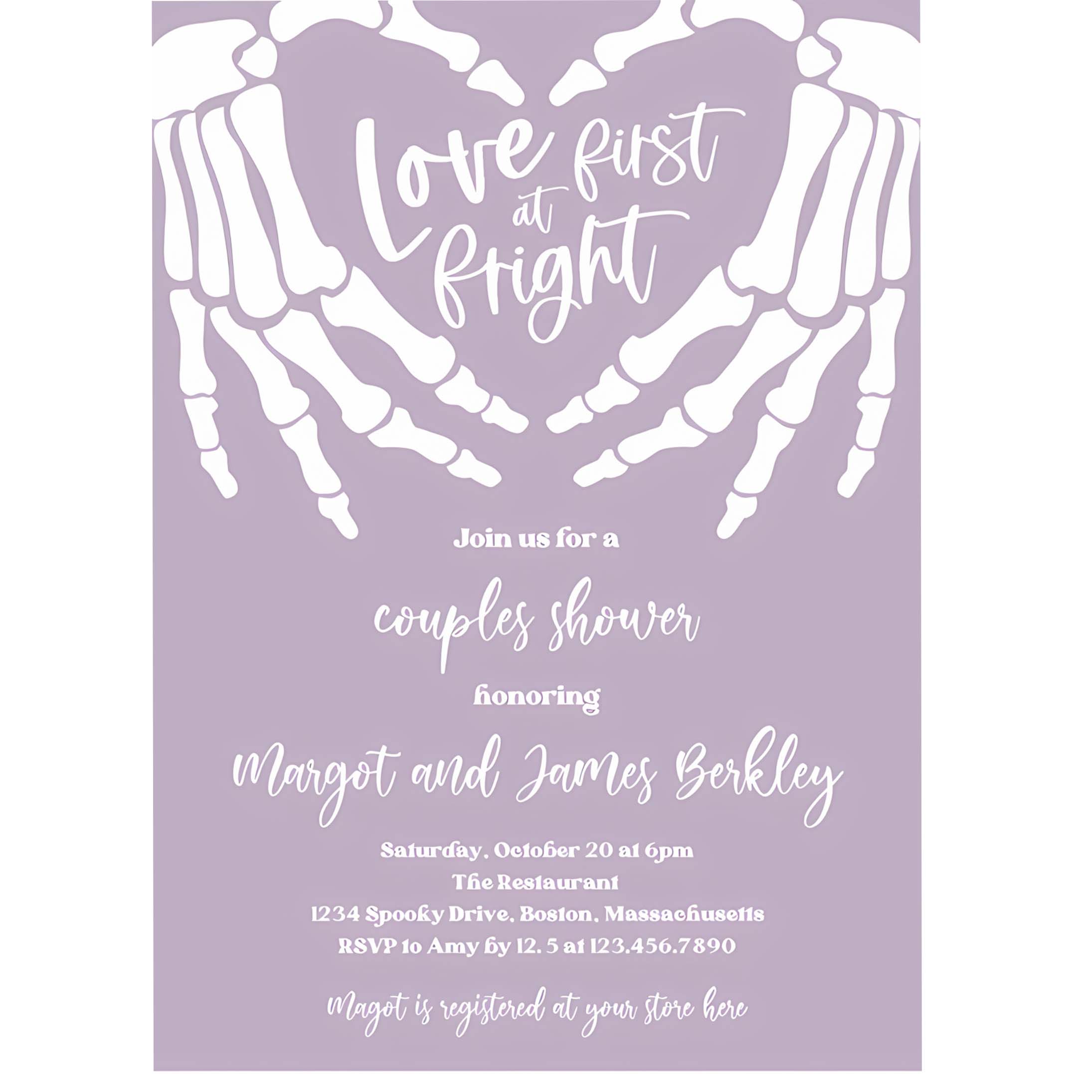 Editable Halloween Engagement Invitation Vintage Gothic Skellington Hands Love At First Fright Couples Shower Instant Download JU2