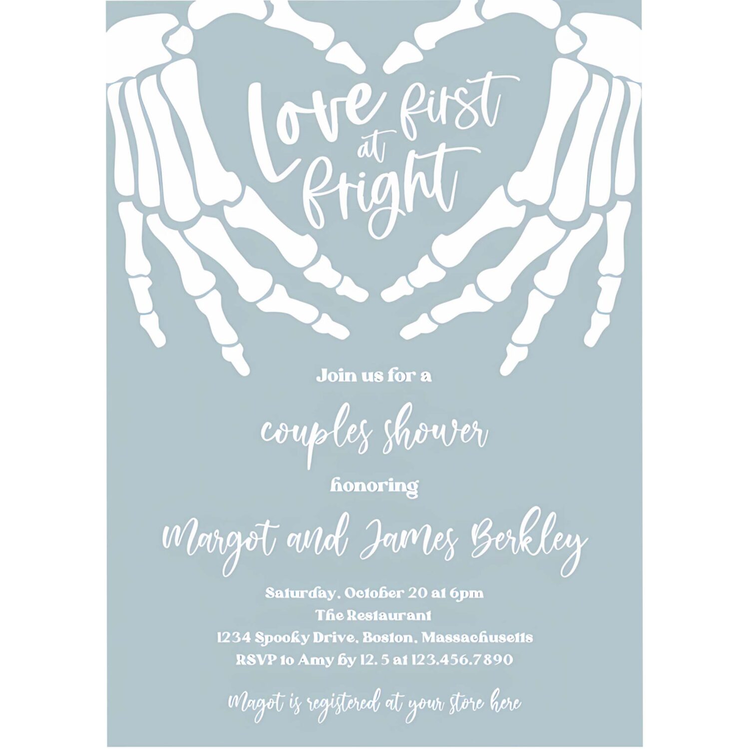 Editable halloween engagement invitation vintage gothic skellington hands love at first fright couples shower instant download ju3 4