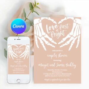 Halloween Engagement Invitation, Halloween Engagement Invitation Vintage Gothic Skellington Hands Love At First Fright Couples Shower
