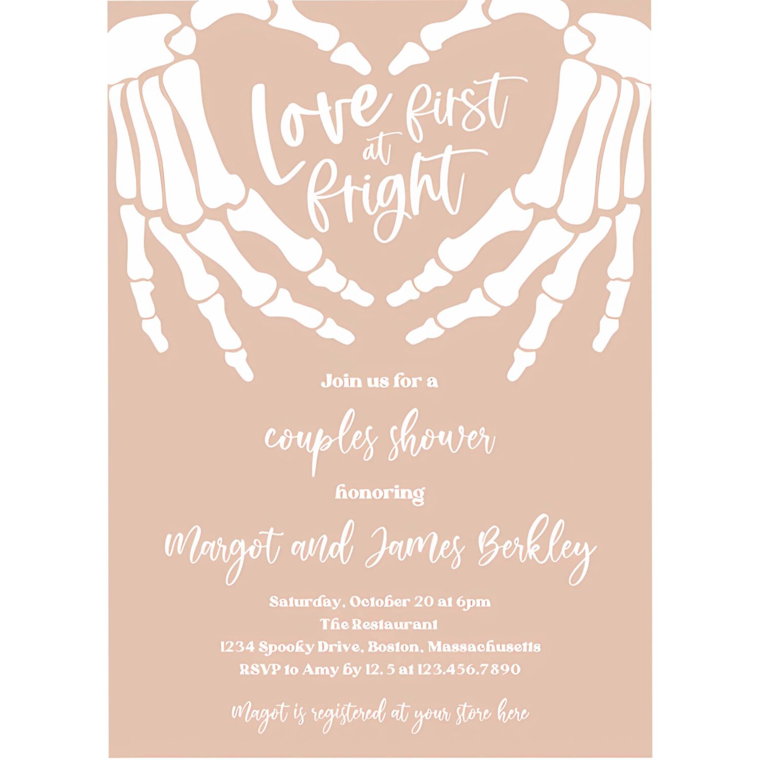 Editable halloween engagement invitation vintage gothic skellington hands love at first fright couples shower instant download ju4 4