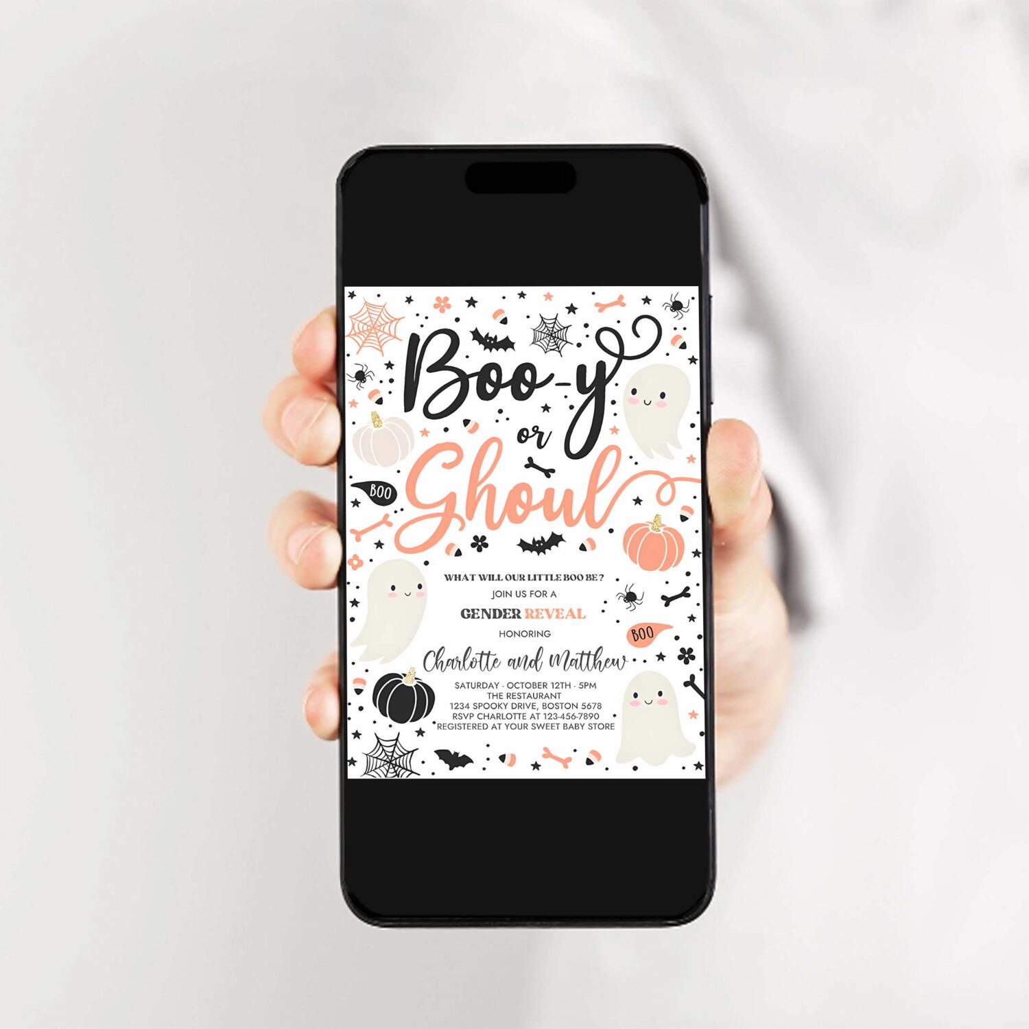 Editable halloween gender reveal invitation little boo ghost gender reveal boo y ghoul gender reveal halloween reveal instant download uy0 2