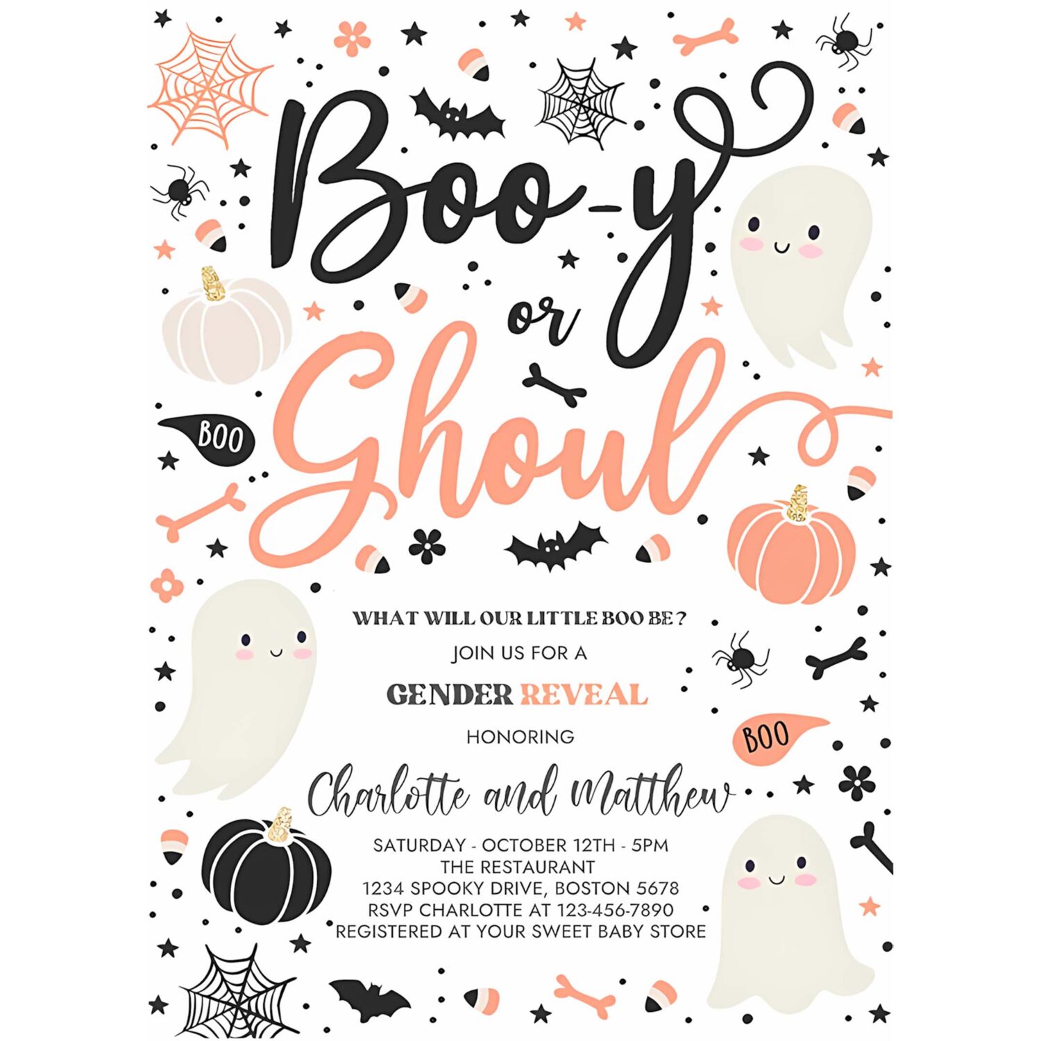 Editable halloween gender reveal invitation little boo ghost gender reveal boo y ghoul gender reveal halloween reveal instant download uy0 4