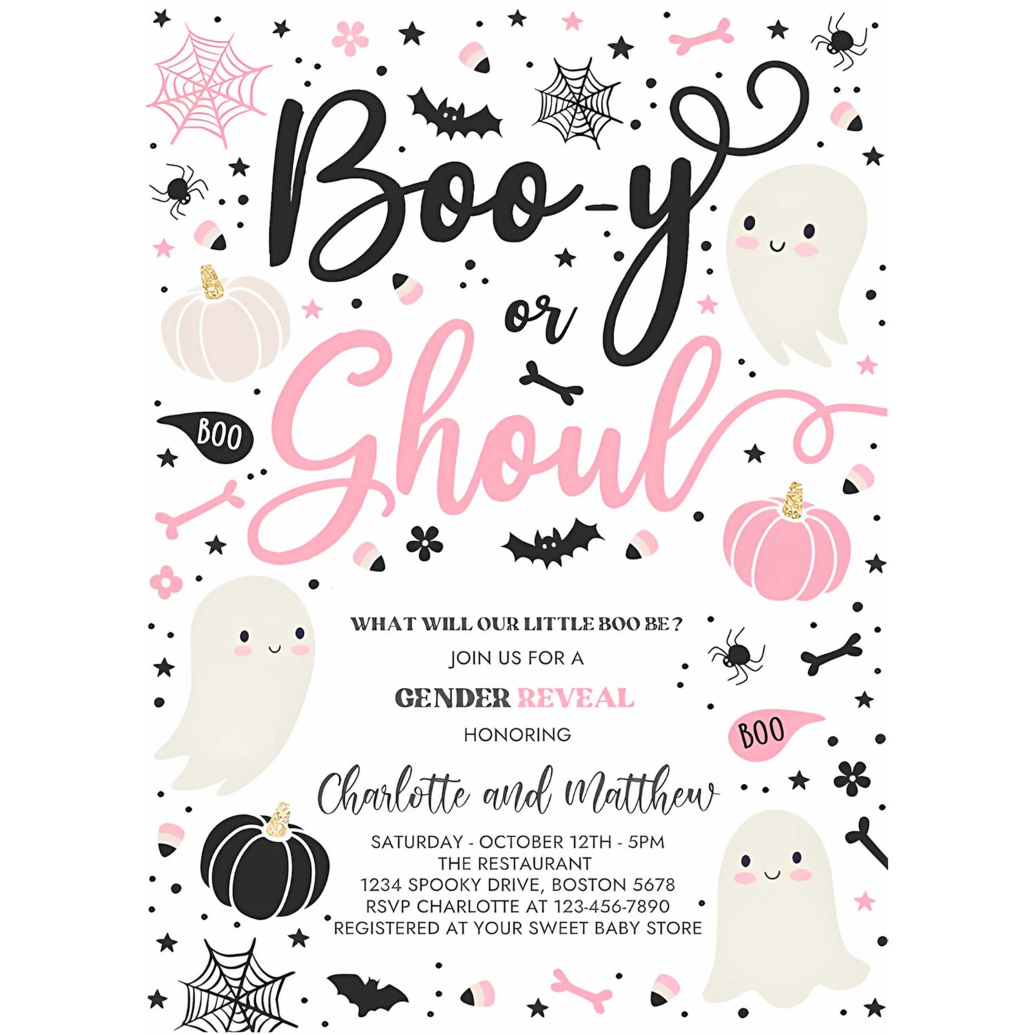 Editable halloween gender reveal invitation little boo ghost gender reveal boo y ghoul gender reveal halloween reveal instant download uy9 4