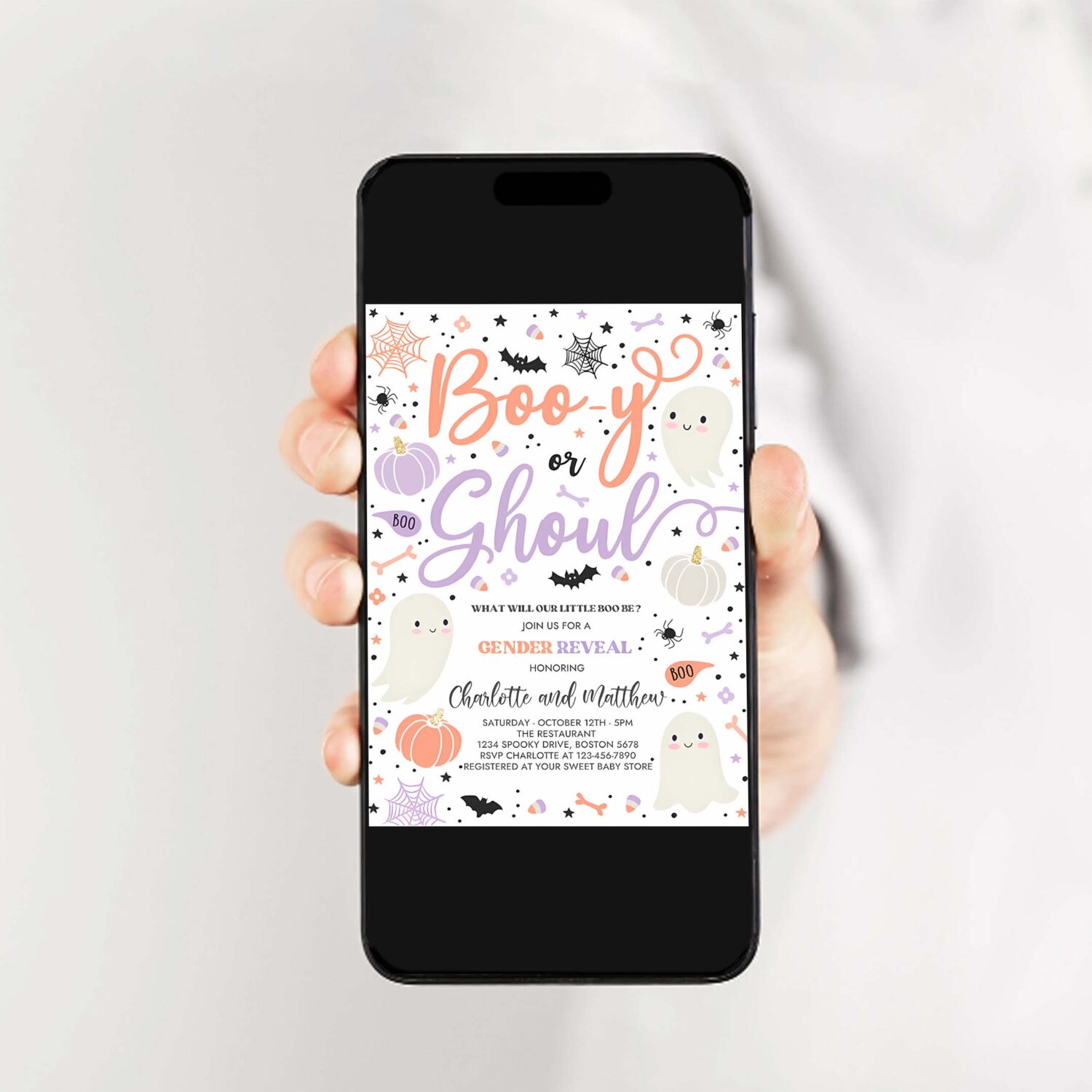 Editable halloween gender reveal invitation little boo ghost gender reveal boo y or ghoul gender reveal halloween reveal instant download v3 2
