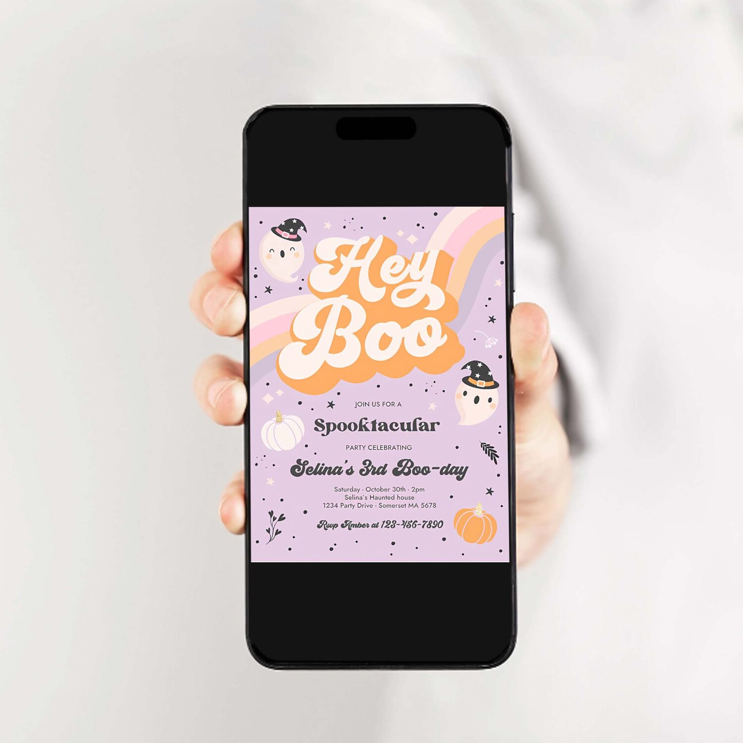 Editable halloween ghost birthday invitation girly cute retro spooky ghost birthday party spooktacular halloween party instant download sg 2