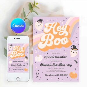 One Spooky Invitation, Halloween Ghost Birthday Invitation Girly Cute Retro Spooky Ghost Birthday Party Spooktacular Halloween Party