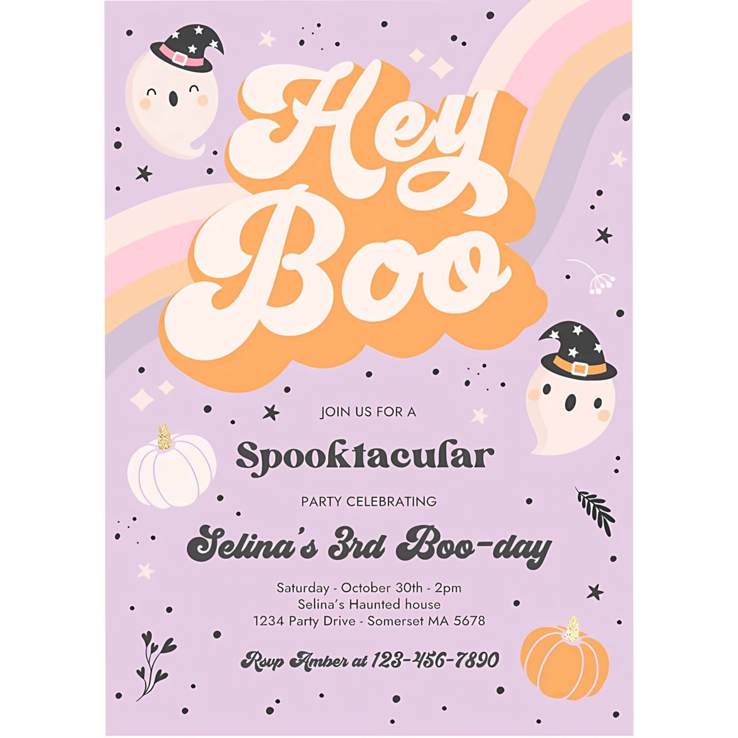 Editable halloween ghost birthday invitation girly cute retro spooky ghost birthday party spooktacular halloween party instant download sg 4