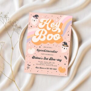 Editable halloween ghost birthday invite girly cute retro spooky ghost birthday party spooktacular halloween party instant download sg 1