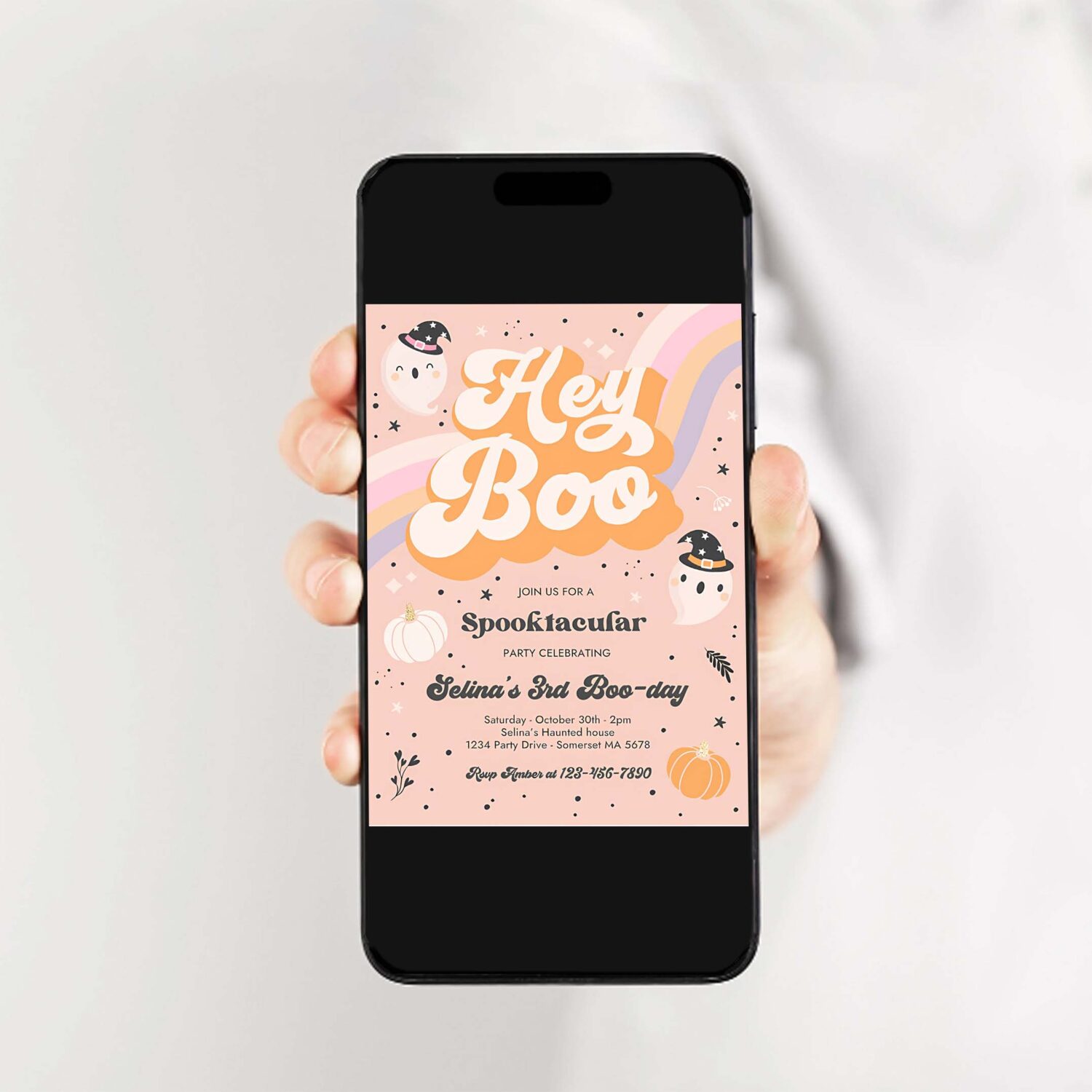 Editable halloween ghost birthday invite girly cute retro spooky ghost birthday party spooktacular halloween party instant download sg 2