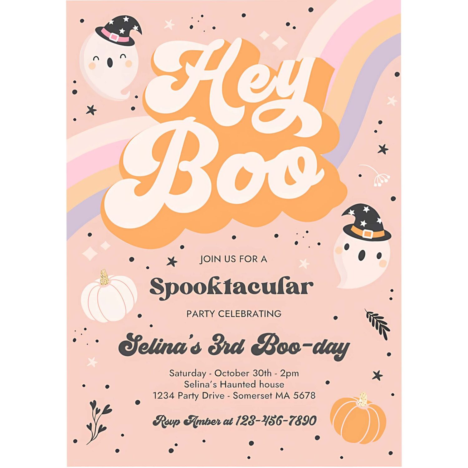 Editable halloween ghost birthday invite girly cute retro spooky ghost birthday party spooktacular halloween party instant download sg 4