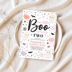 Editable halloween little boo 2nd birthday party invitation cute pink ghost 2nd birthday spooktacular 2nd birthday instant download v3 1