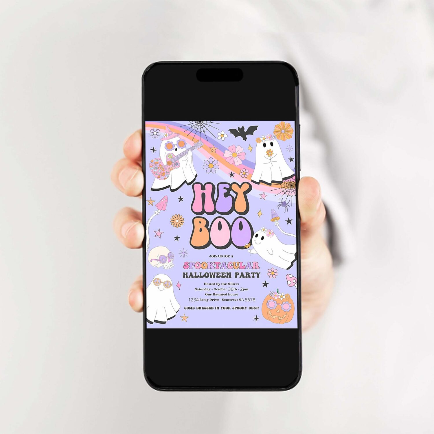 Editable halloween party invitation kids cute pink ghost halloween party spooktacular spooktacular halloween kids party instant download v7 2