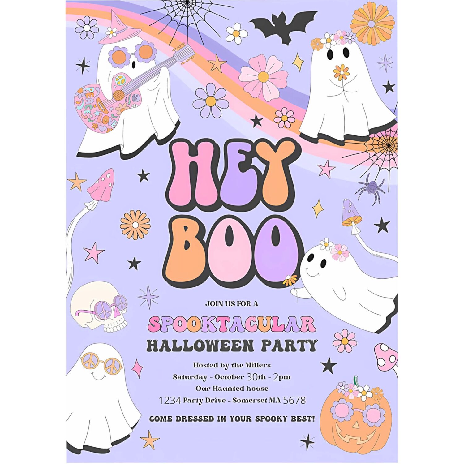 Editable halloween party invitation kids cute pink ghost halloween party spooktacular spooktacular halloween kids party instant download v7 4