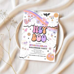 Editable halloween party invitation kids cute pink ghost halloween party spooktacular spooktacular halloween kids party instant download v9 1