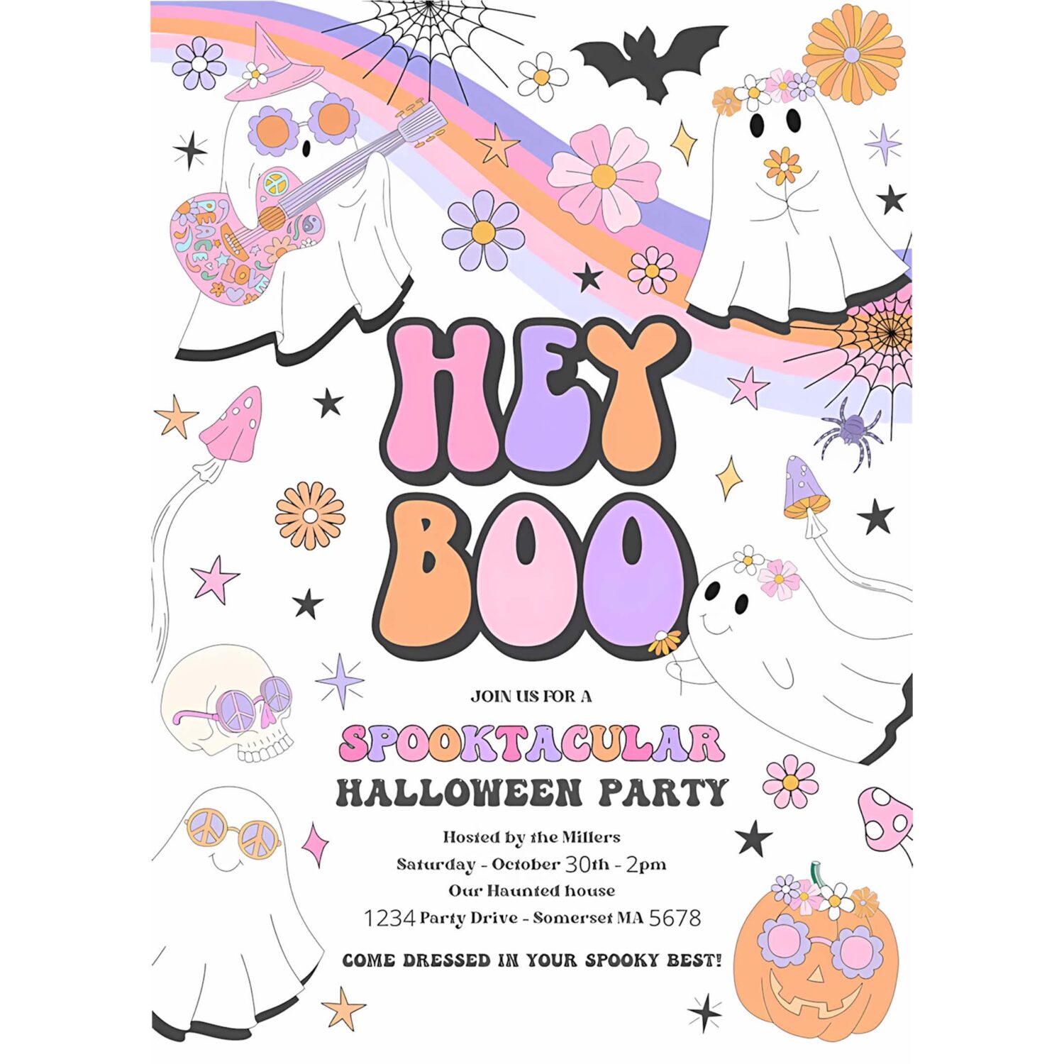 Editable halloween party invitation kids cute pink ghost halloween party spooktacular spooktacular halloween kids party instant download v9 4
