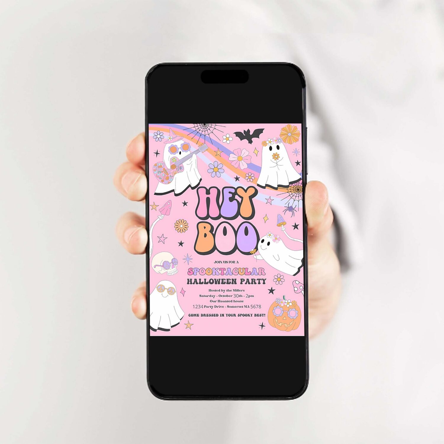 Editable halloween party invitation kids cute pink ghost halloween party spooktacular spooktacular halloween kids party instant download vu 2