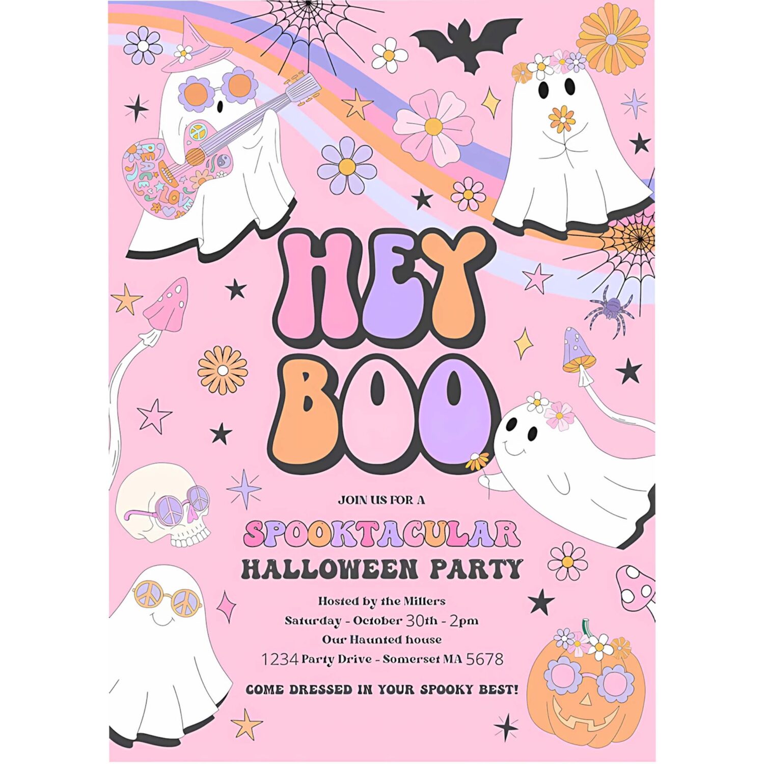 Editable halloween party invitation kids cute pink ghost halloween party spooktacular spooktacular halloween kids party instant download vu 4