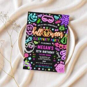 Editable halloween sleepover party invitation spooky sleepover party neon glow halloween sleepover spooktacular party instant download t6y 1