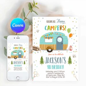 Camper Invitation, Happy Camper Birthday Invitation