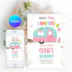 Camper Invitation, Happy Camper Birthday Invitation