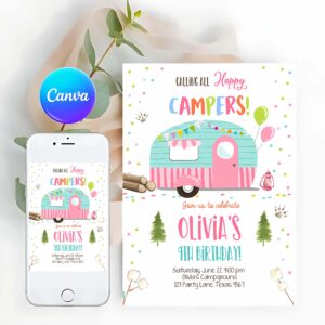 Camper Invitation, Happy Camper Birthday Invitation