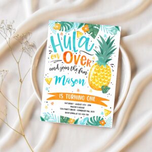 Editable hawaiian luau birthday invitation pineapple 1st birthday party luau 1st birthday luau pineapple pool party 1