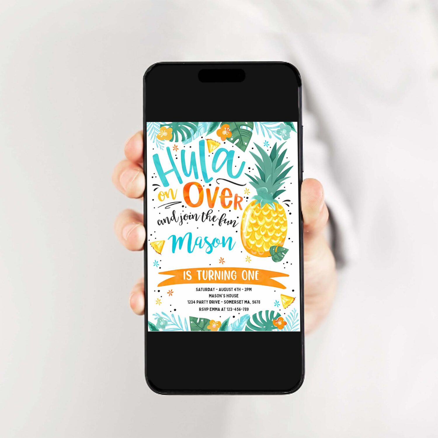 Editable hawaiian luau birthday invitation pineapple 1st birthday party luau 1st birthday luau pineapple pool party 2