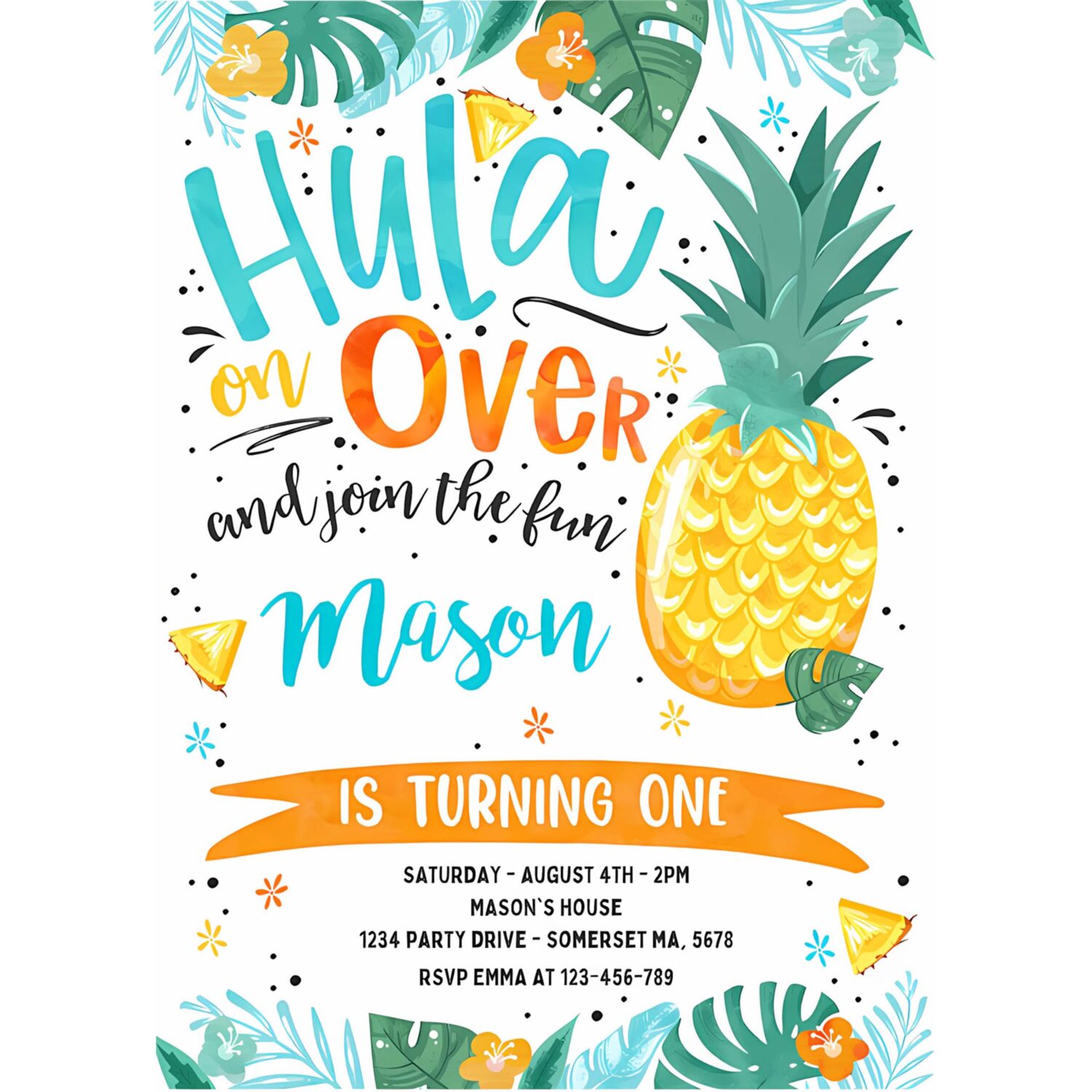 Editable hawaiian luau birthday invitation pineapple 1st birthday party luau 1st birthday luau pineapple pool party 4