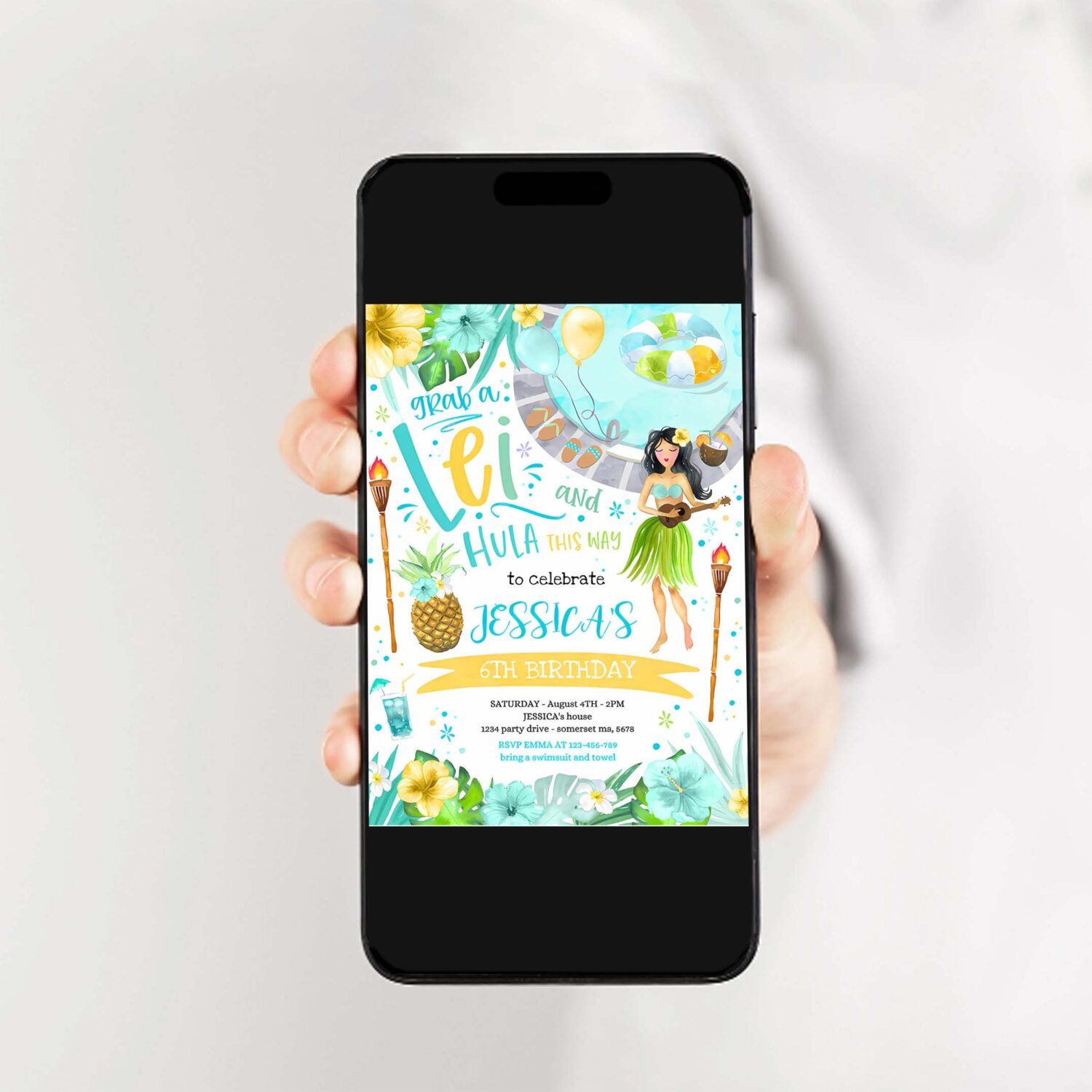 Editable hawaiian luau birthday invitation pineapple luau birthday party pineapple hawaiian birthday luau pool party 2
