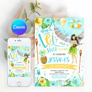 Hawaiian Invitation, Hawaiian Luau Birthday Invitation