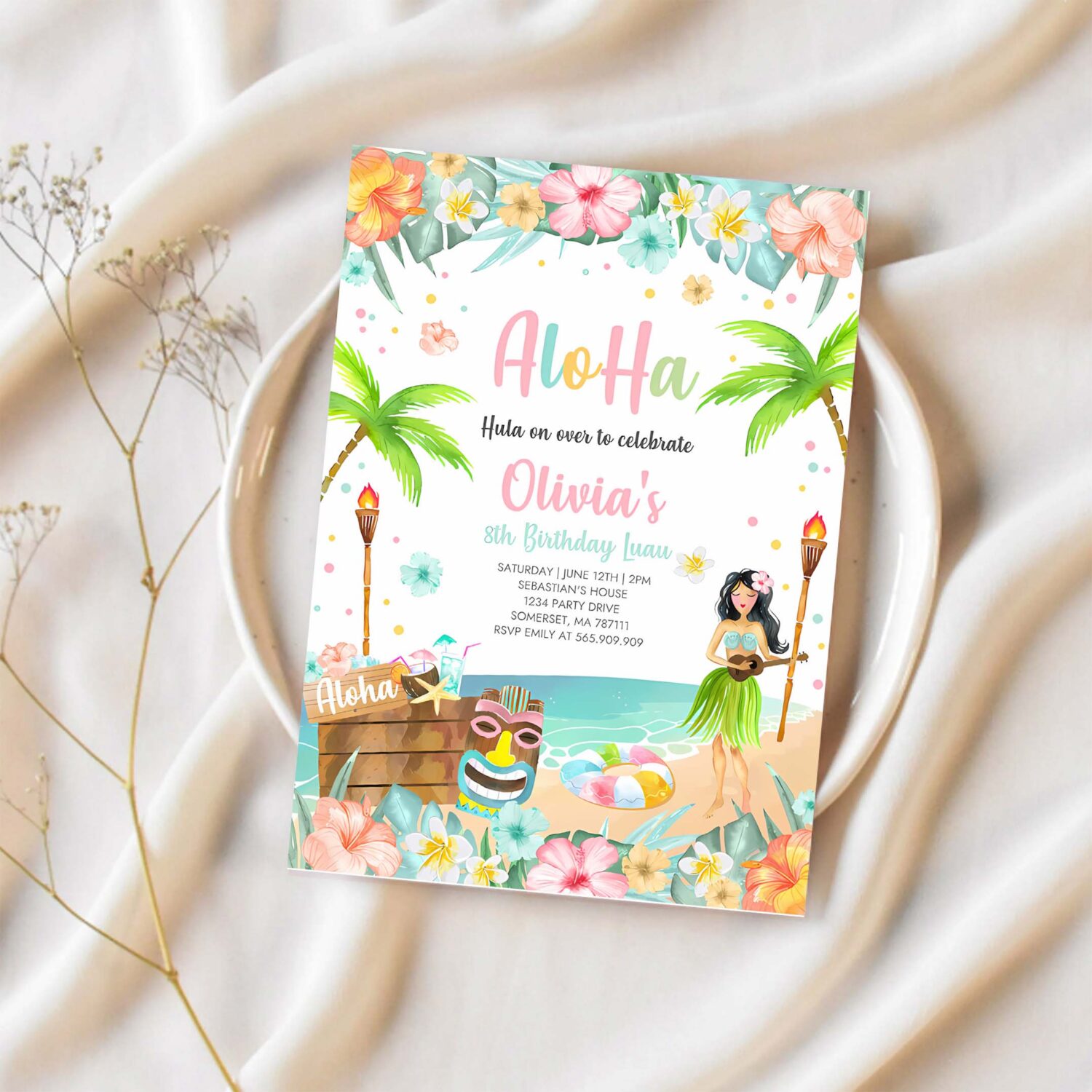 Editable hawaiian luau birthday invitation tropical luau pool party birthday party hawaiian birthday luau pool party 1