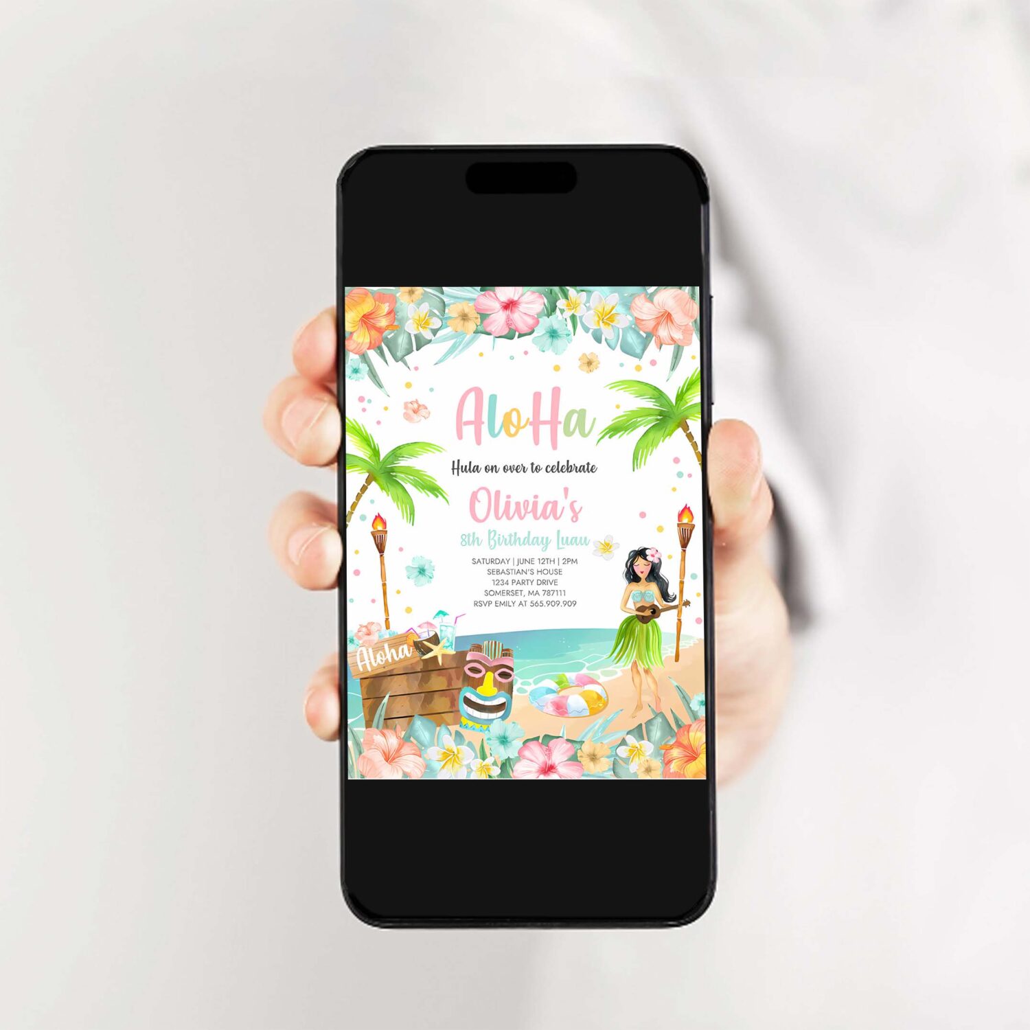 Editable hawaiian luau birthday invitation tropical luau pool party birthday party hawaiian birthday luau pool party 2