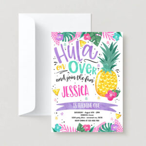 Editable hawaiian luau birthday invite pineapple 1st birthday party luau 1st birthday luau pineapple pool party 2