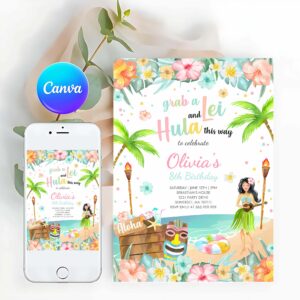 Hawaiian Invitation, Hawaiian Luau Birthday Party Invitation