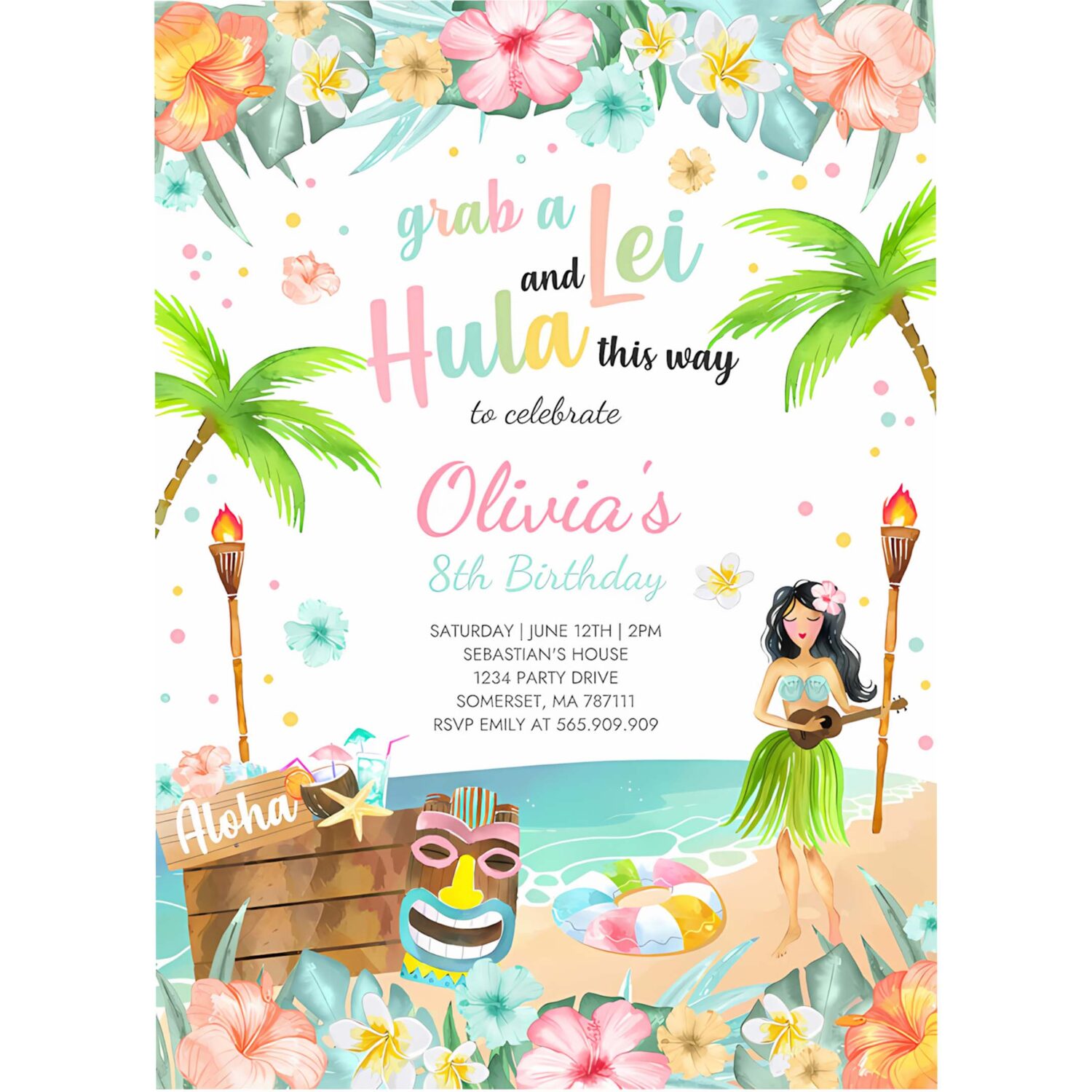 Editable hawaiian luau birthday party invitation tropical luau pool party birthday party hawaiian birthday luau pool party 4