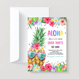 Editable hawaiian luau girl birthday invite pineapple 1st birthday party luau 1st birthday luau pineapple pool party 2