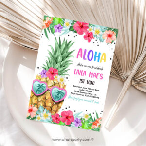 Hawaiian Invitation, Hawaiian Luau Girl Birthday Invitation Pineapple 1st Birthday, Birthday Party, Luau 1st Birthday Invitation