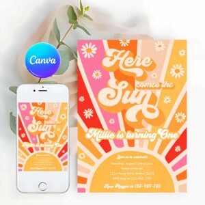 Fun In The Sun Invitation, Here Come The Sun 1st Birthday, Birthday Invitation
