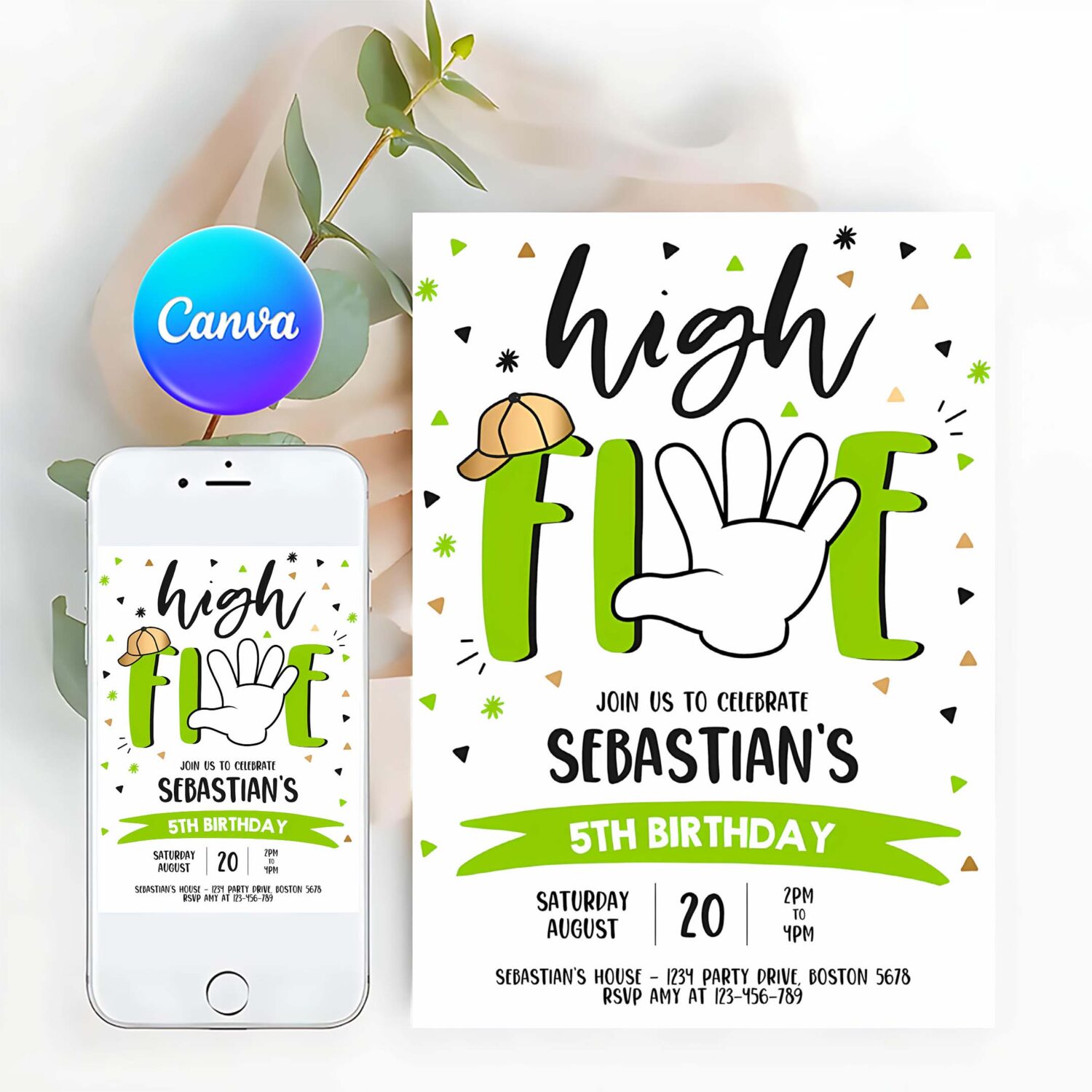 Editable high five birthday party invitation hi five 5th birthday party boys 5th birthday party hi 5 fifth birthday