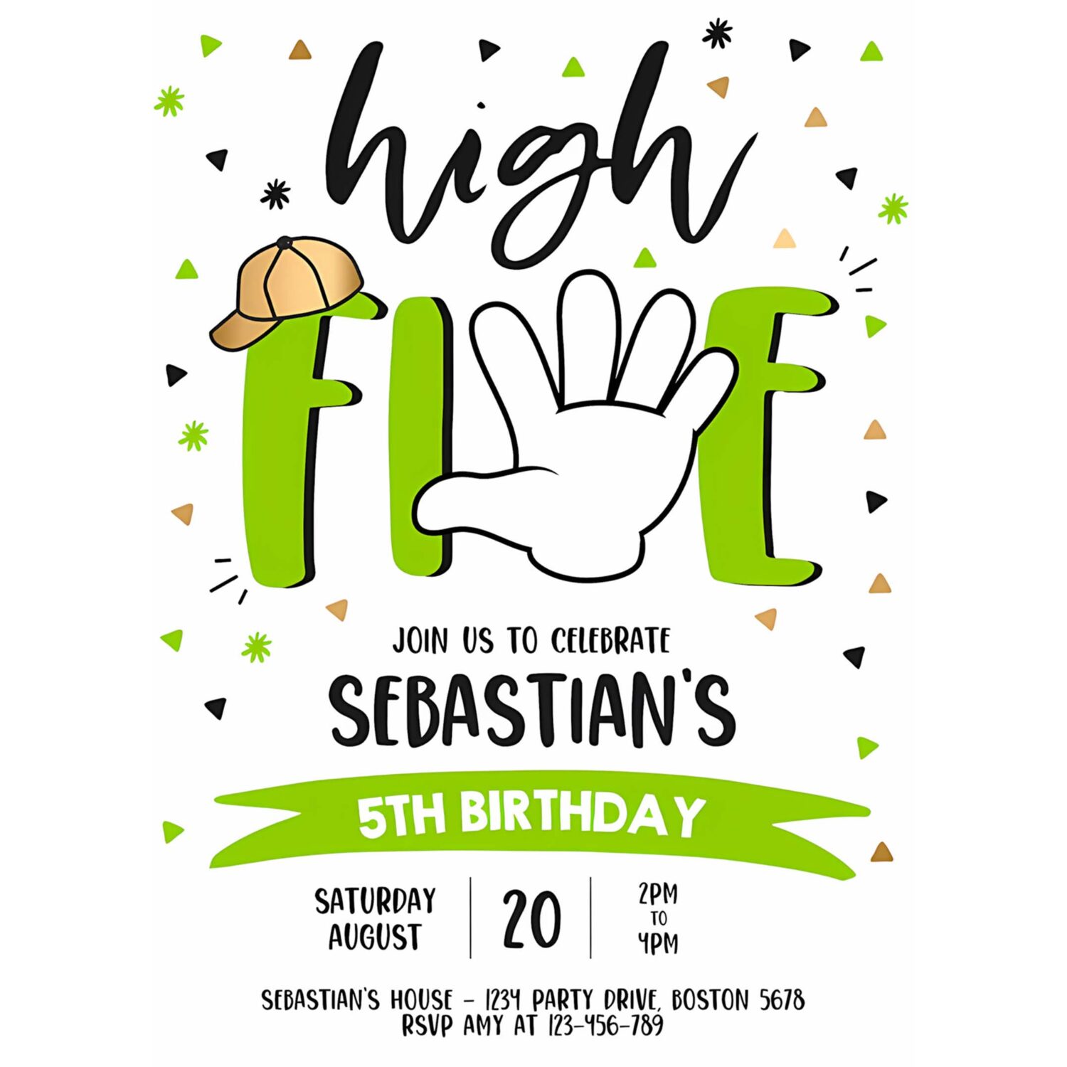 Editable high five birthday party invitation hi five 5th birthday party boys 5th birthday party hi 5 fifth birthday 4
