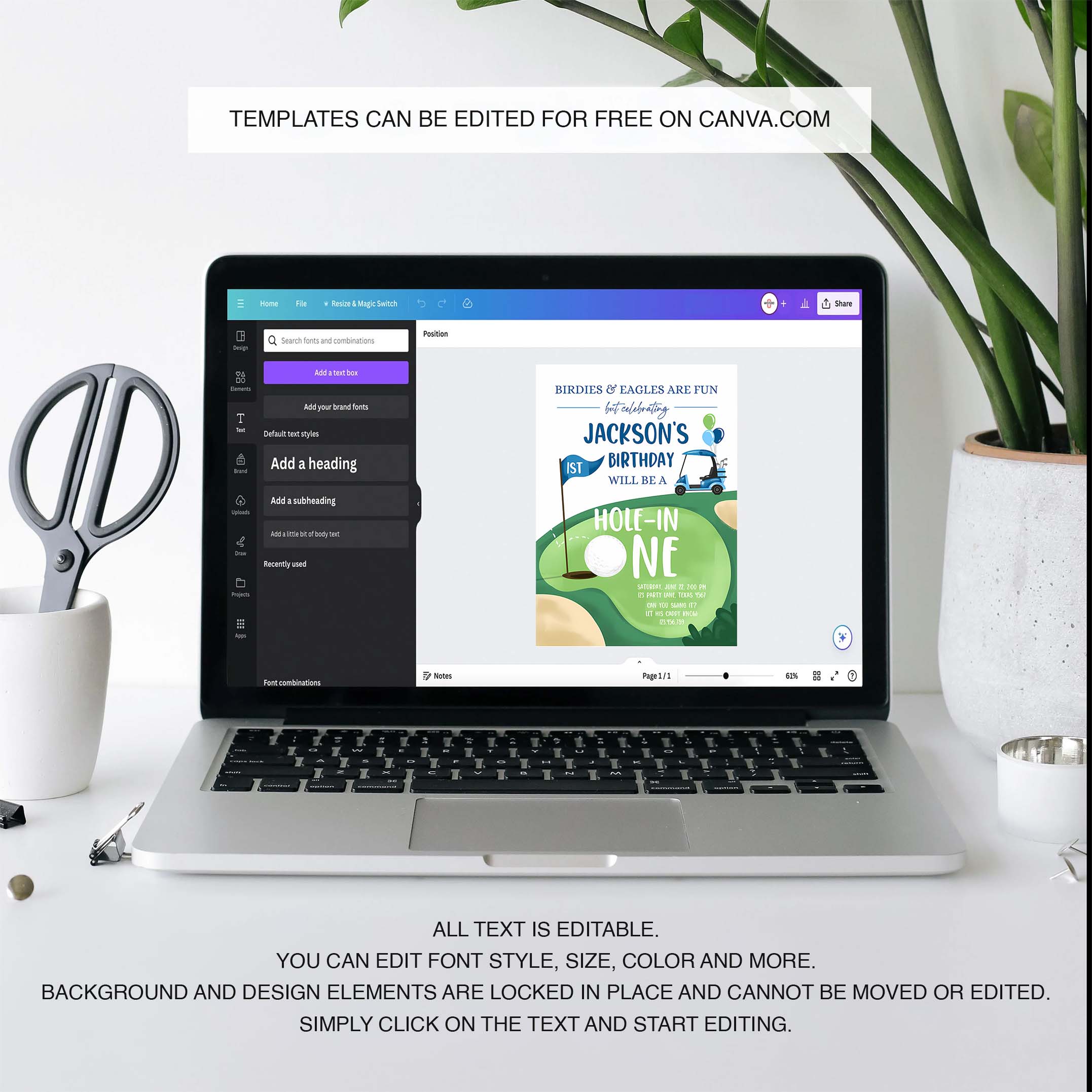 Editable Hole in One Birthday Invitation Golf First Birthday Par tee Golf Invite Boy Golfing Download Printable Template Digital Corjl 0405